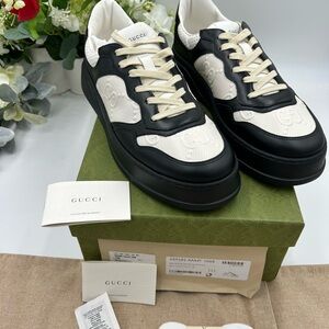 Men's Gucci GG embossed Leather black/white sneakers size 11.5 fits 12 US